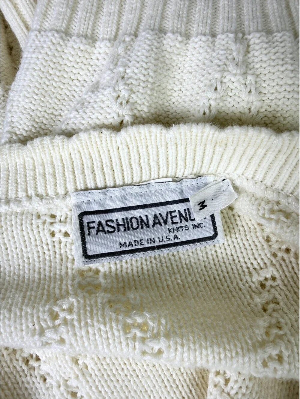 Vintage 90s White Pointelle Knit Cardigan USA Made Oversized Size M